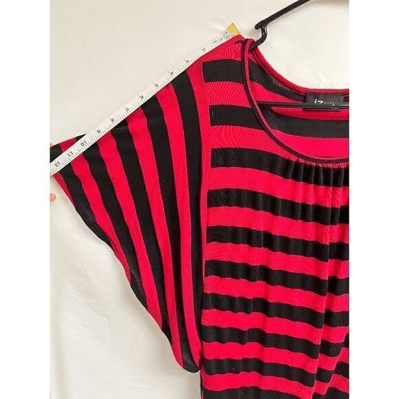 IZ Byer Women’s Short Sleeve Striped Lace Back Blouse Black Red Size Medium - Picture 5 of 8